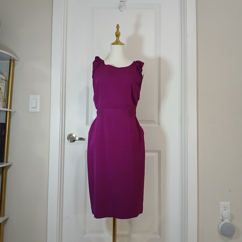 Elie Tahari Sheath Dress Women’s Size 6 Fuchsia Silk Blend Sleeveless Back Zip